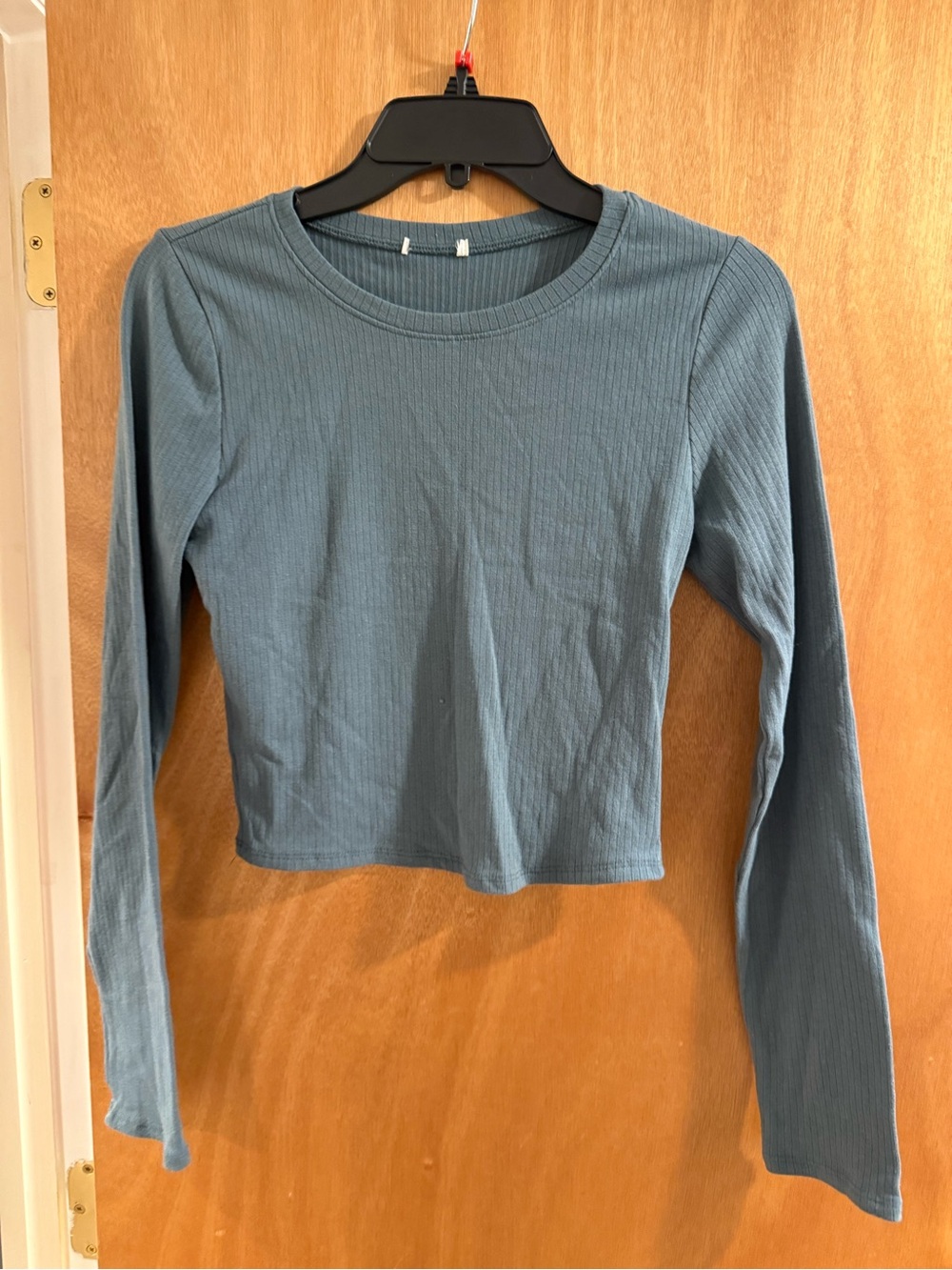 Bozzolo Slate Blue Ribbed Long-Sleeve Crop Top